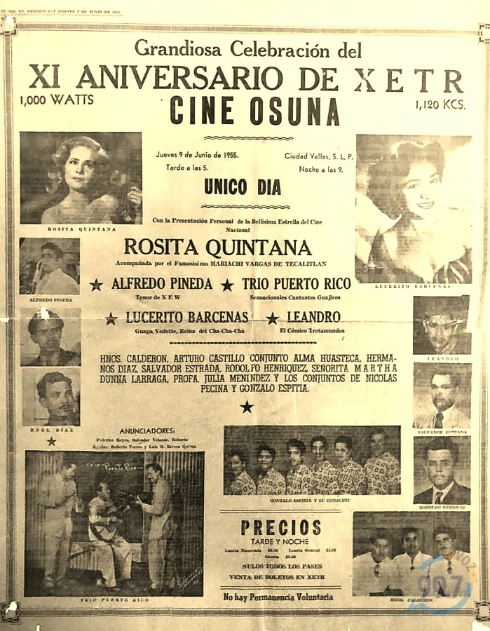 Cartel del XI Aniversario de XETR en el Cine Osuna, 1955